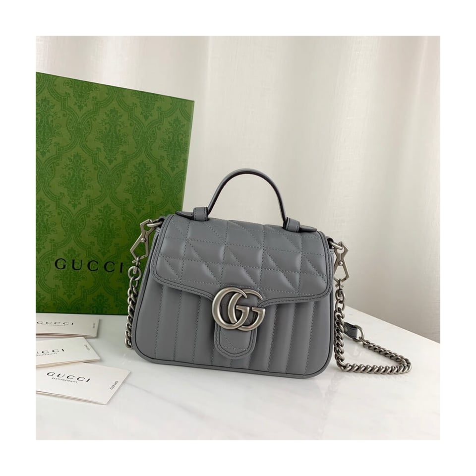 Gucci GG Marmont Grey Matelasse Leather Mini Top Handle Bag view 4