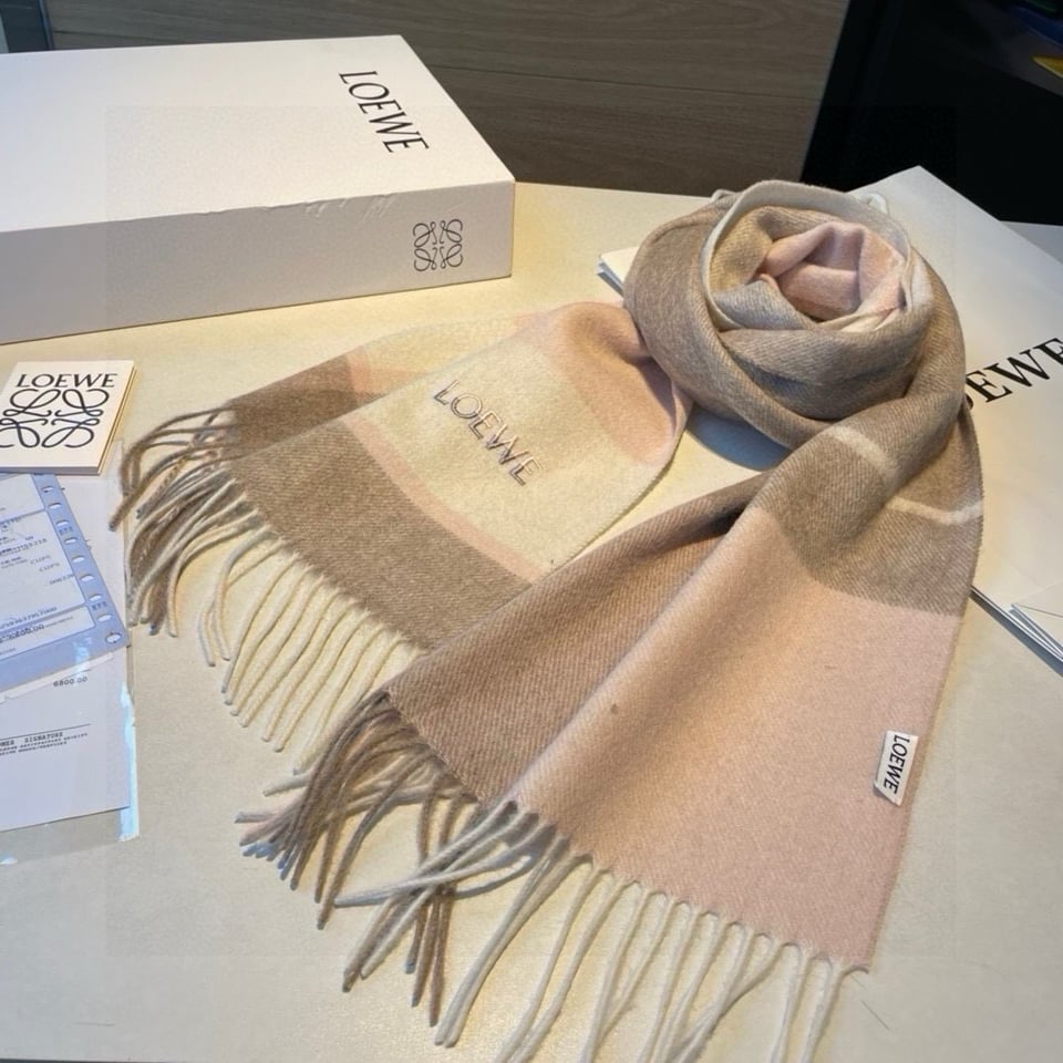 Loewe Cashmere Scarf Check Gray For Women 180cm view 2