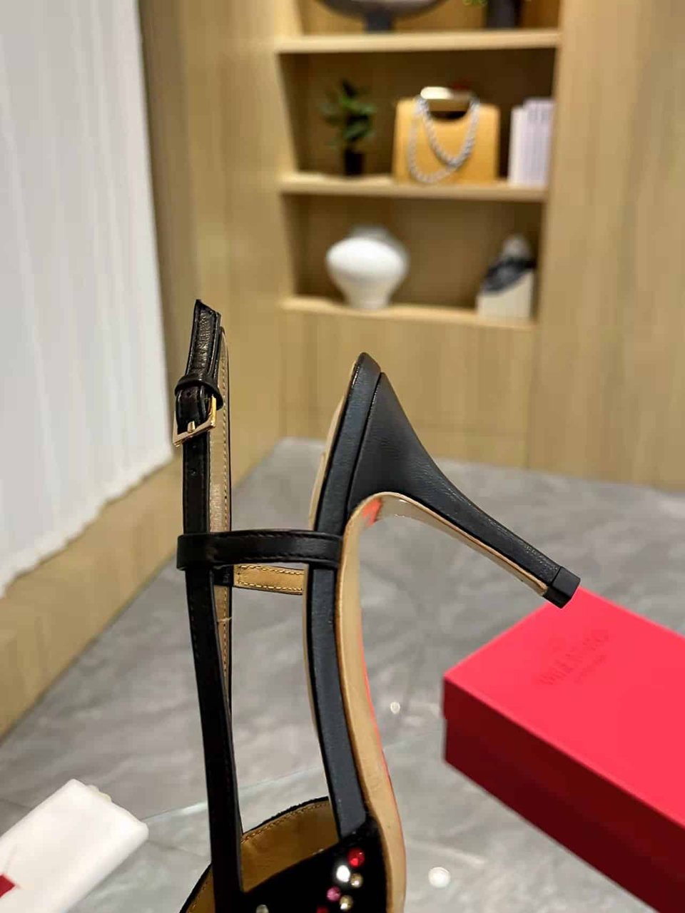 Valentino Vlogo Signature Back Strap Crystal High Heels Black view 7