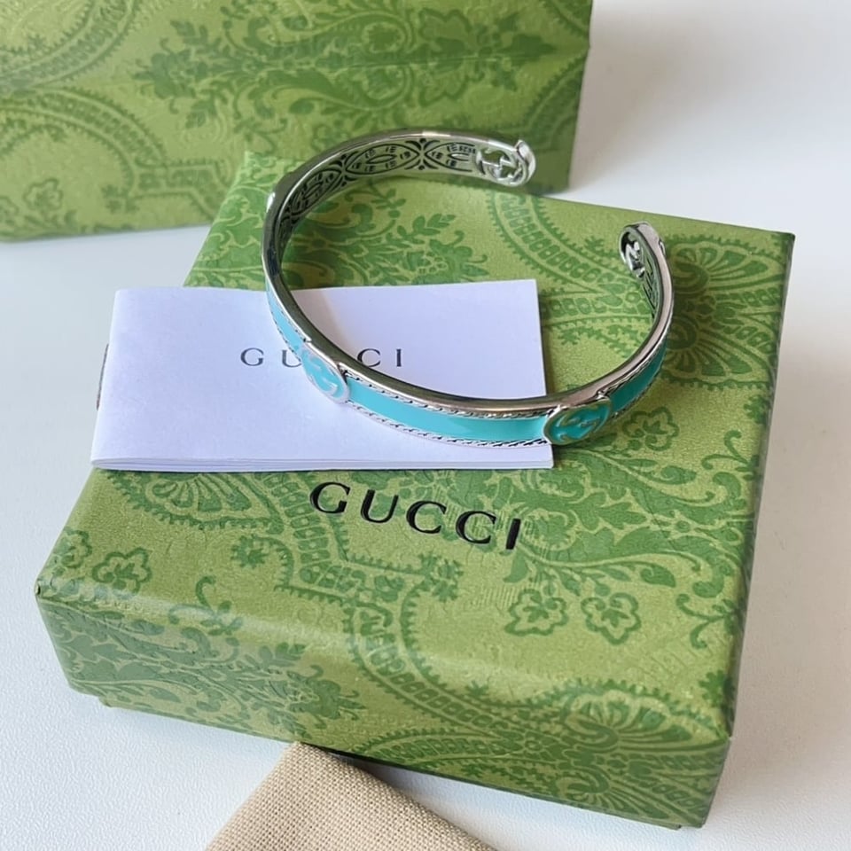 Gucci Cuff Bracelet Interlocking Gg Sterling Silver Turquoise Enamel view 8
