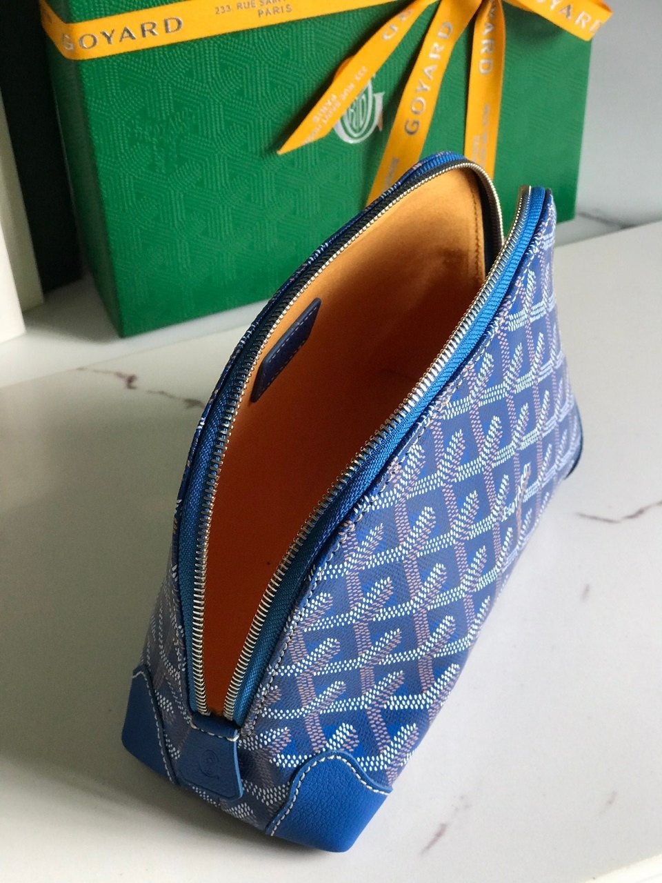 Goyard Vendôme Cosmetic Pouch 17cm Sapphire Blue Goyardine Canvas And Calfskin Trim view 8