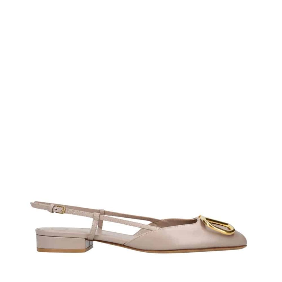 Valentino Garavani V Logo Leather Slingback Flats Beige view 2