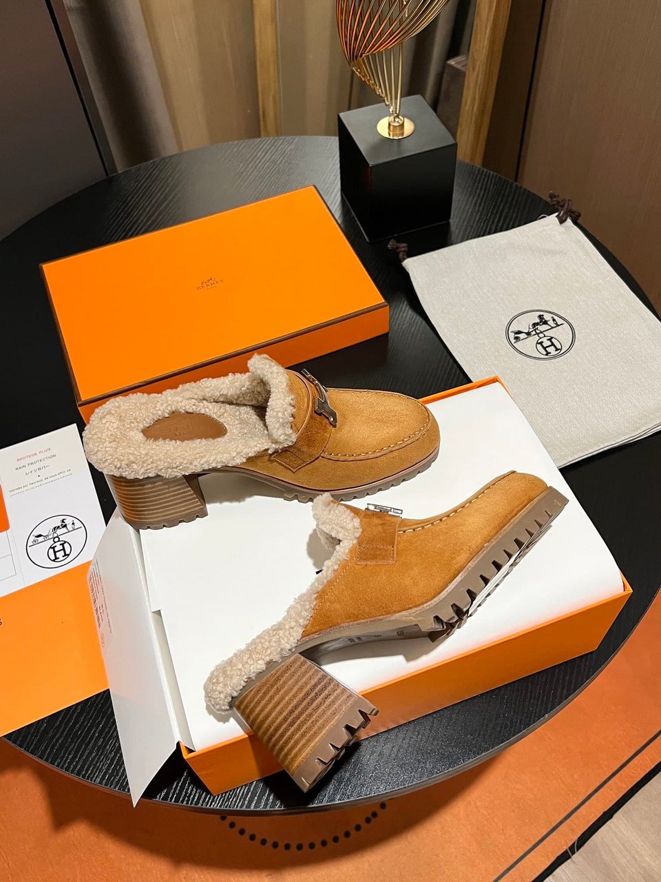 Hermes Flore 60 Mule Light Brown view 5