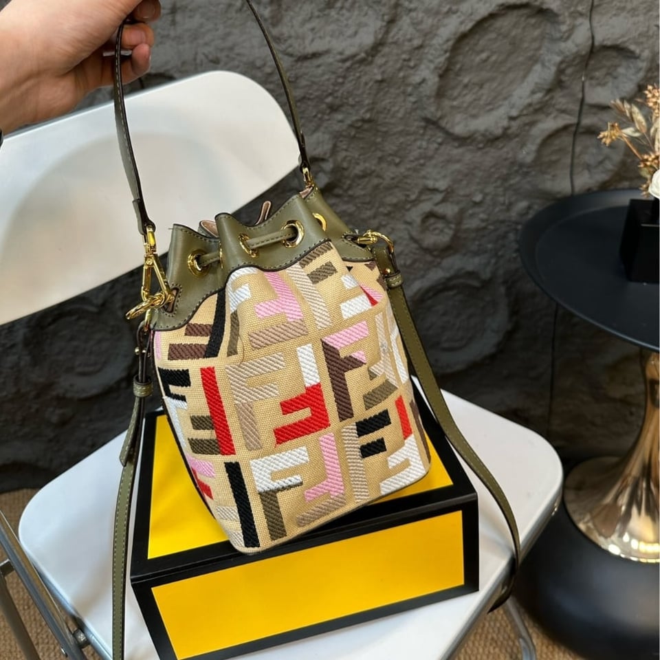 Fendi Mon Tresor Canvas Mini Bag With Ff Embroidery Multicolour 14Cm view 3