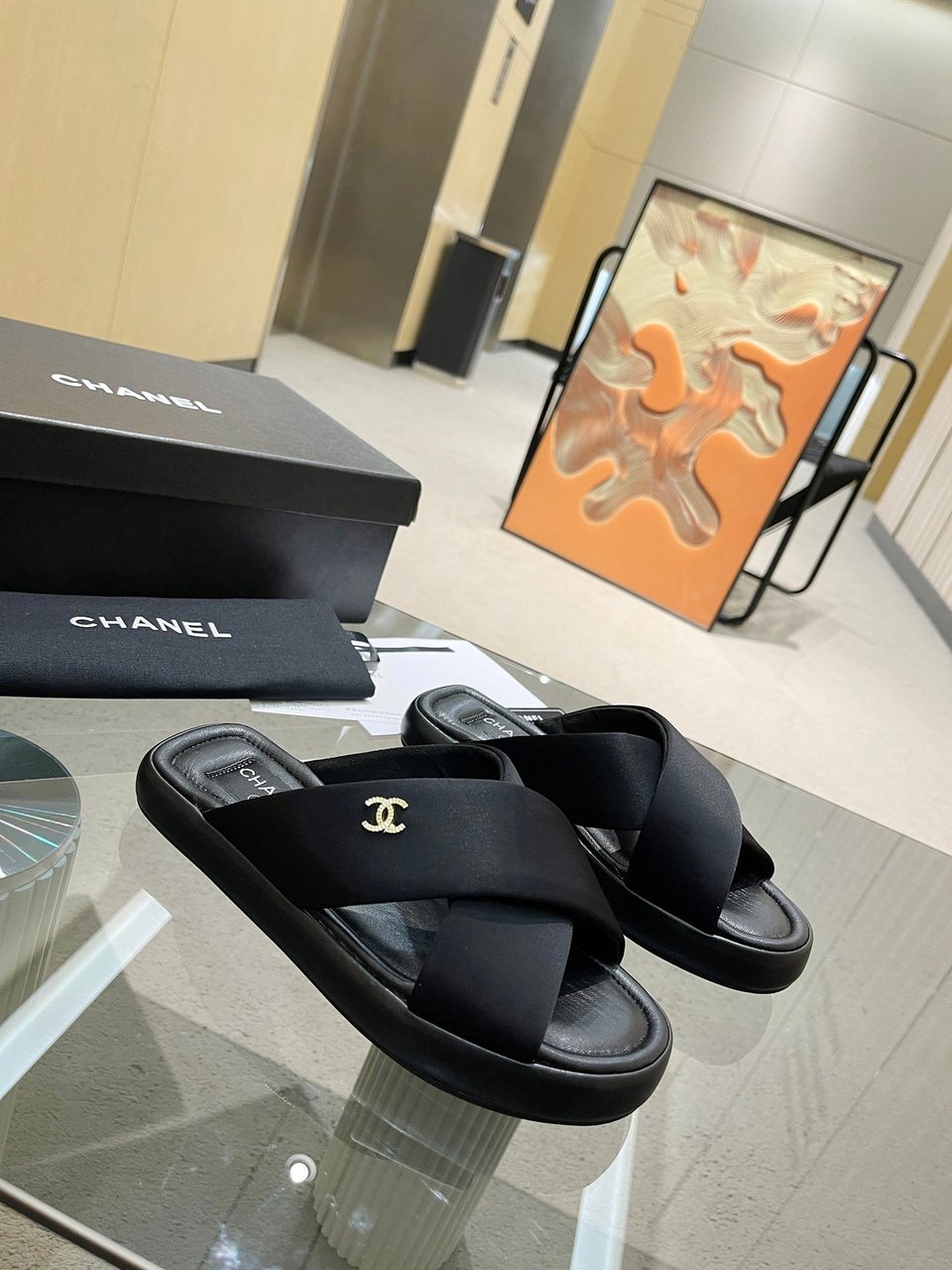 Chanel Cc Logo Criss Cross Slides Black view 4