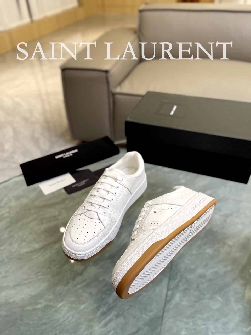 Saint Laurent Perforated Leather Sneakers White view 7