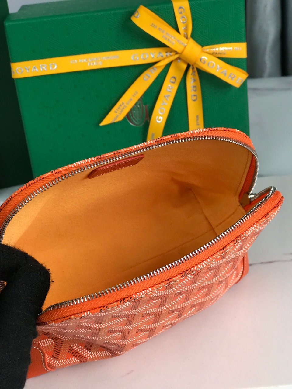 Goyard Vendôme Cosmetic Pouch Orange Goyardine Canvas And Calfskin Trim 17cm view 6