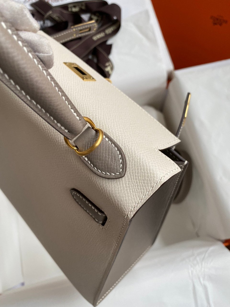 Hermes Kelly 25 Bag In Ivory Beige Epsom Leather For Women 25cm/10in view 9