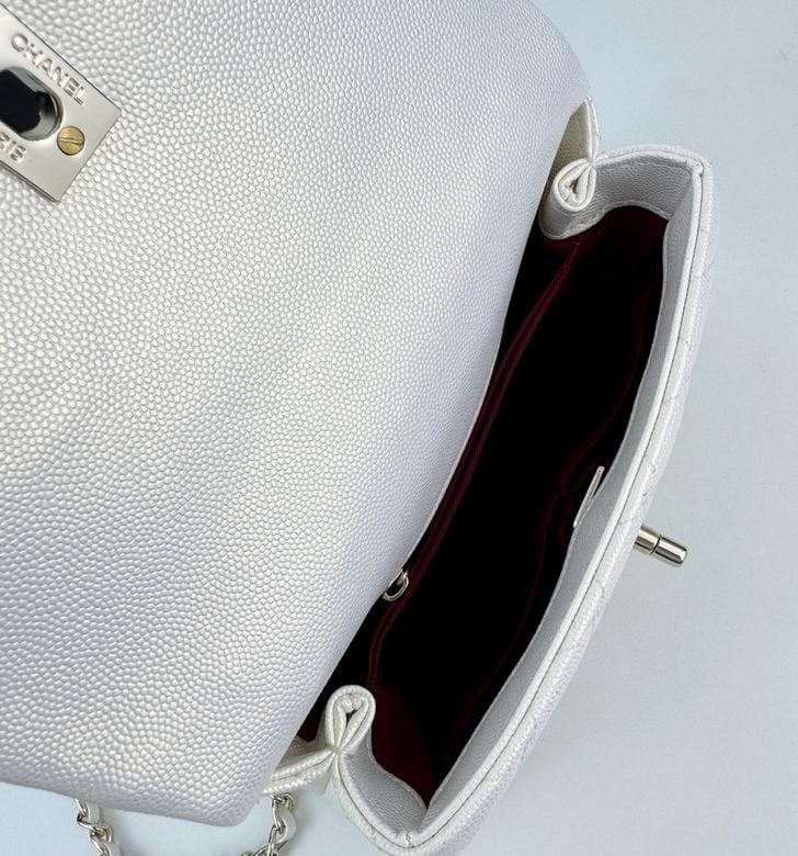 Chanel Coco Classic Flap Bag 24cm/9.4in Caviar Leather Silver Hardware – White. view 9