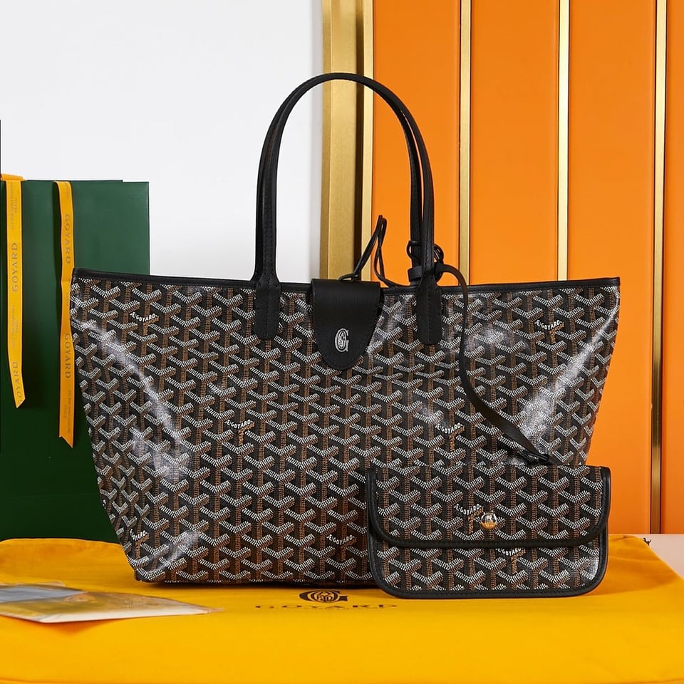 Goyard Saint Louis Pm 34Cm Black Canvas Chevroches Calfskin view 11