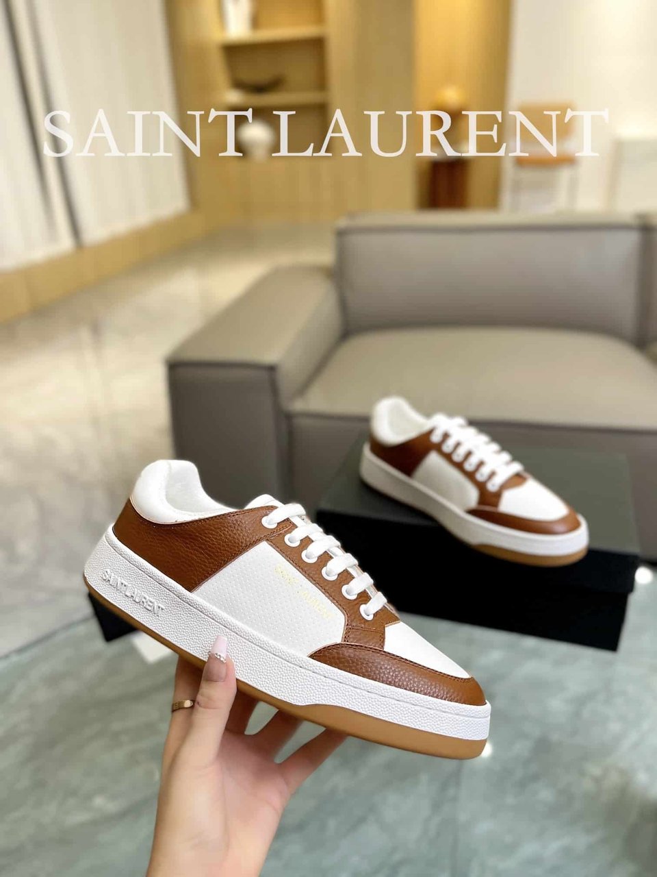 Saint Laurent Perforated Leather Sneakers Brown view 4