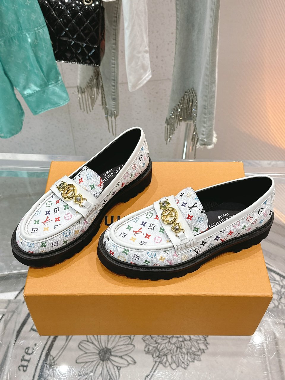 Louis Vuitton LV Monogram Multicolor White Loafers – Women’s Shoes view 3