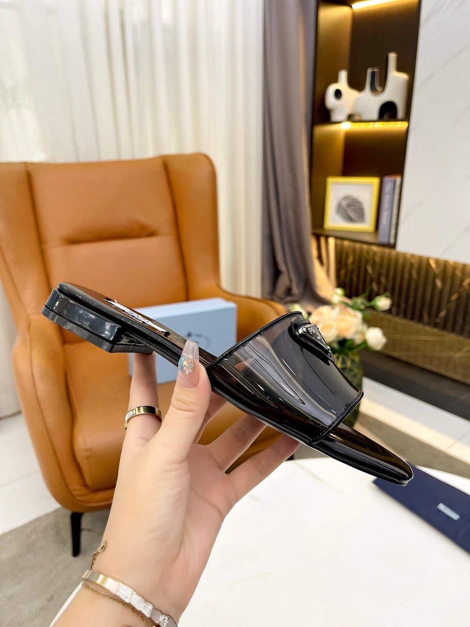 Prada Logo Plaque Slip On Black view 4
