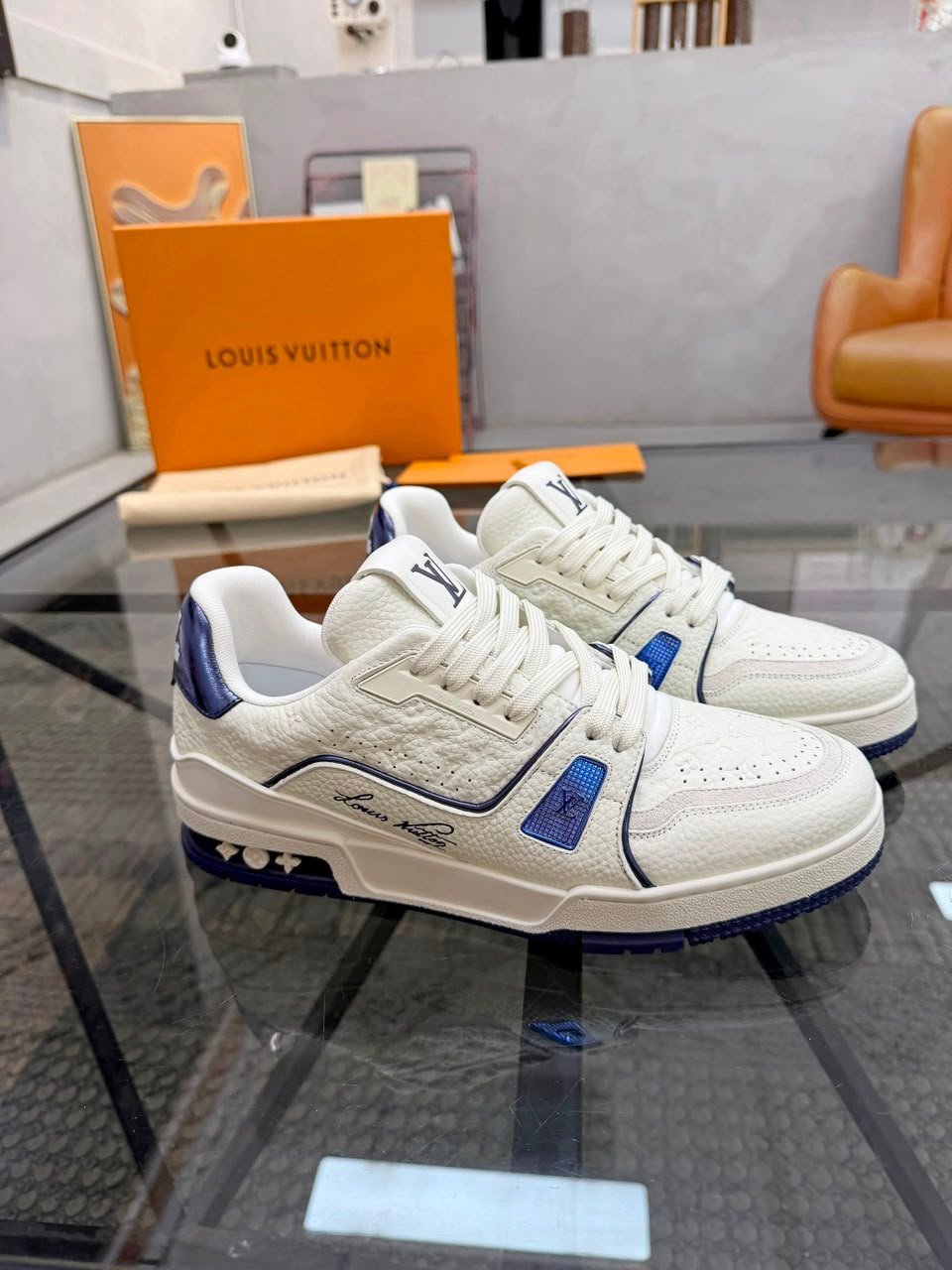 Louis Vuitton Trainer Sneaker Navy Blue Monogram-debossed Grained Calf Leather 1AKCLX view 8