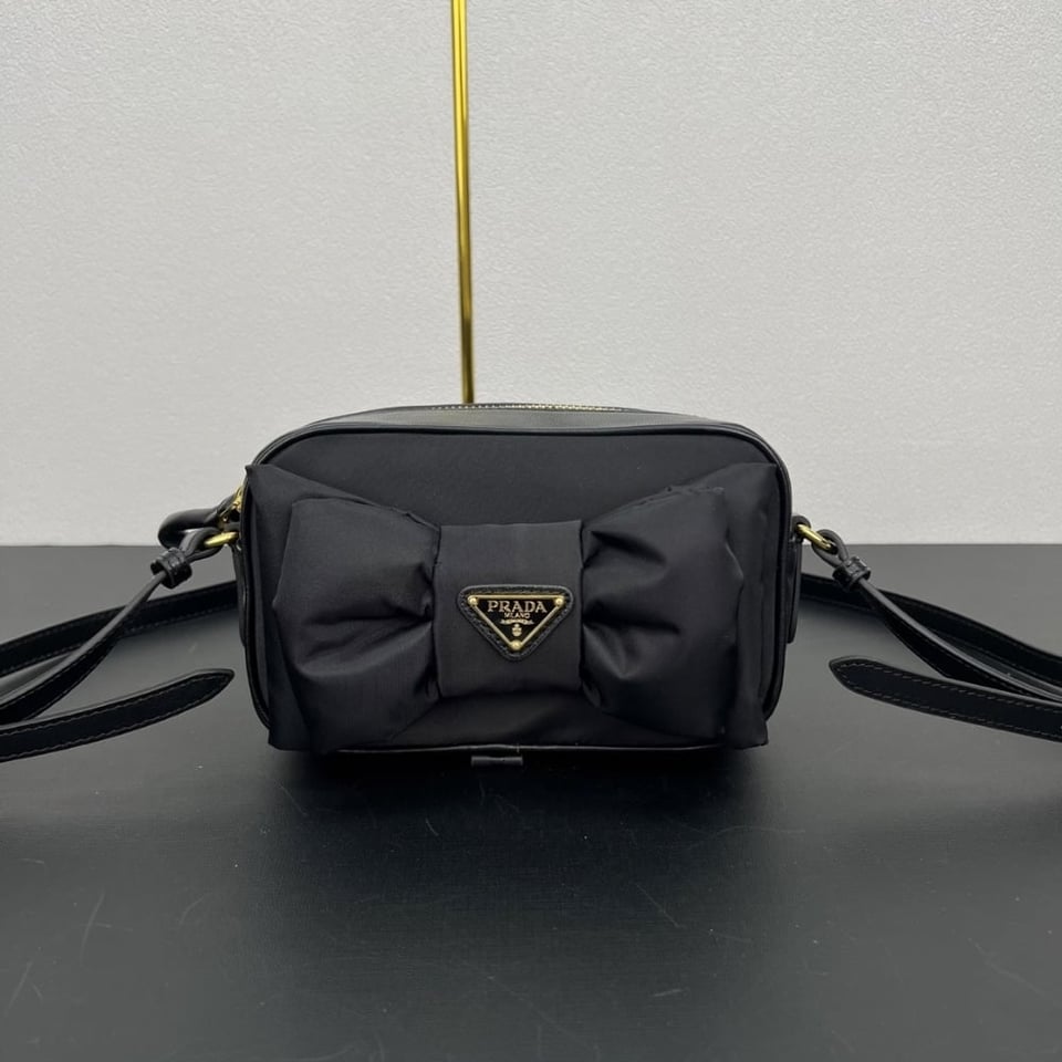 Prada Re Nylon And Nappa Mini Shoulder Bag With Bow Black 18Cm view 3