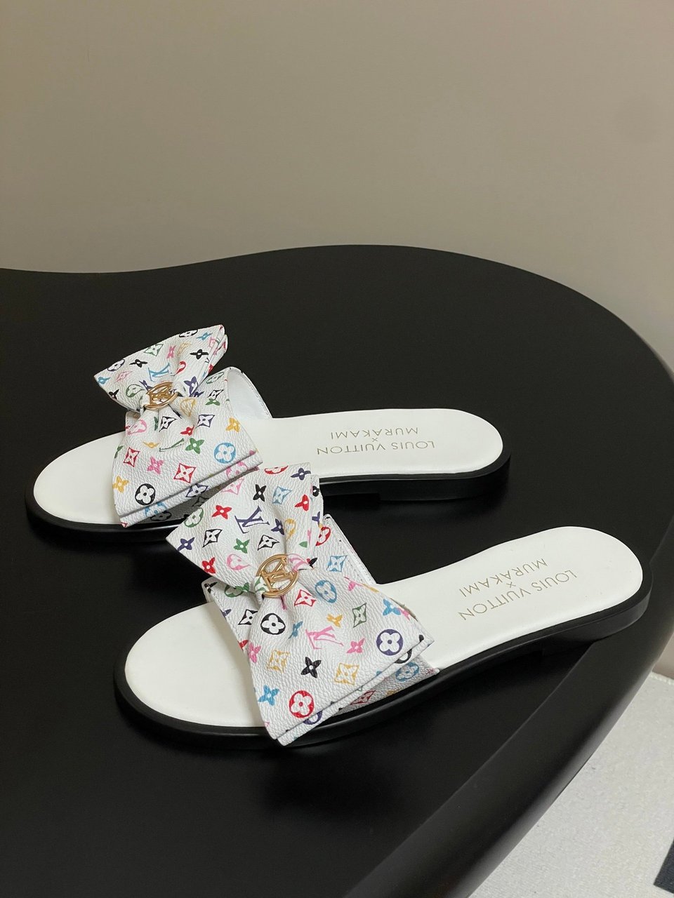 Louis Vuitton x Takashi Murakami Lily Flat Mule Bow Slide Sandals White 1AGVYA view 3