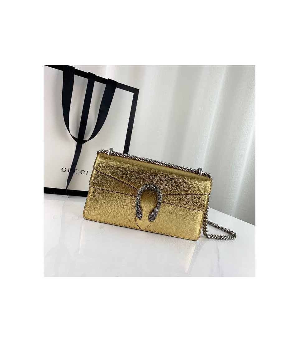 Gucci Dionysus Small Shoulder Bag in Gold Lame Leather view 6