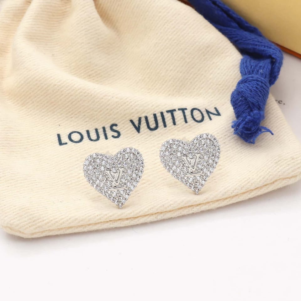 Louis Vuitton Sparkling Heart Stud Earrings White Gold Tone view 2