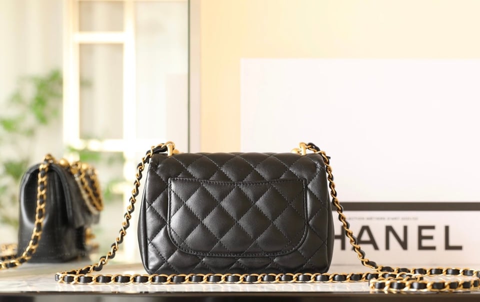 Chanel 24P Mini Flap Bag 17Cm Black Lambskin Pearl Chain view 8