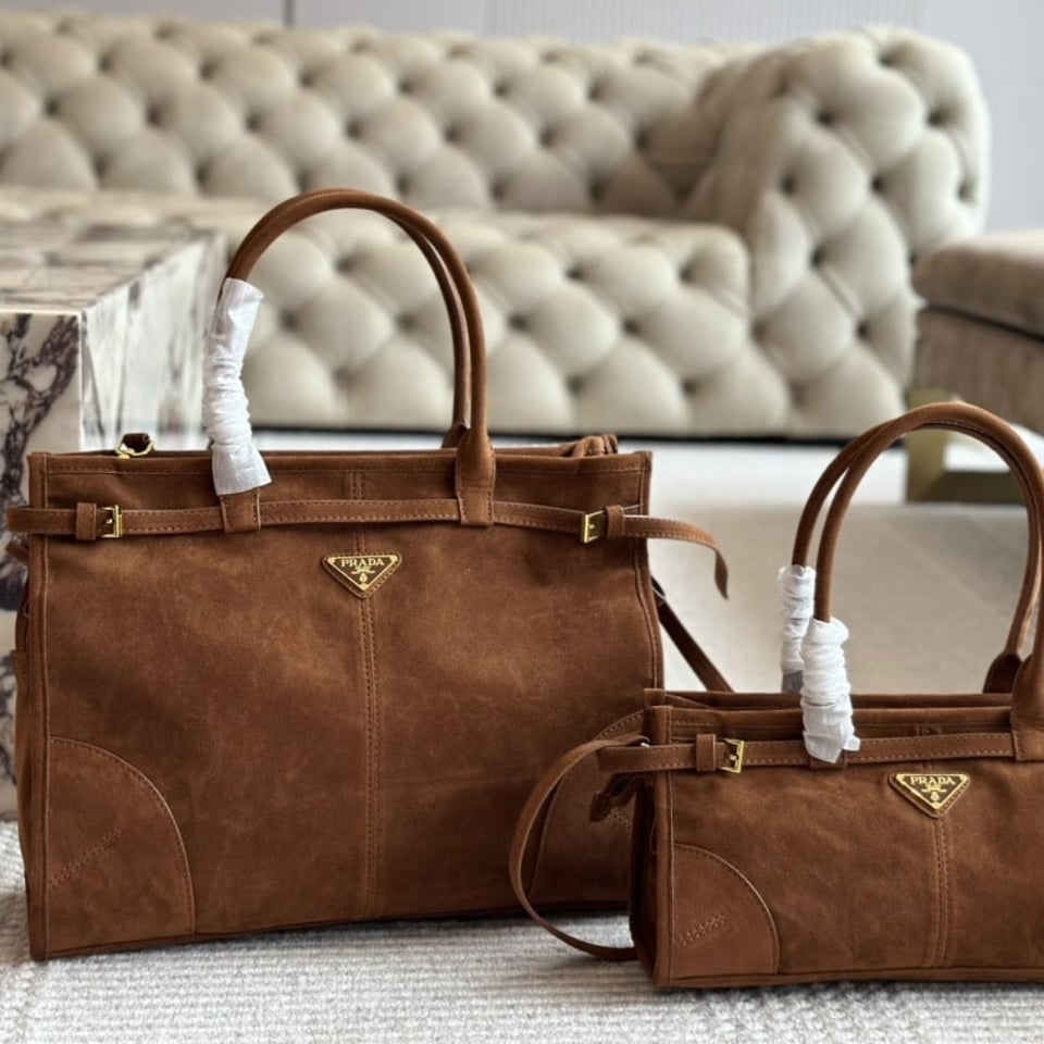 Prada Medium Suede Handbag Cocoa Brown 32Cm view 3