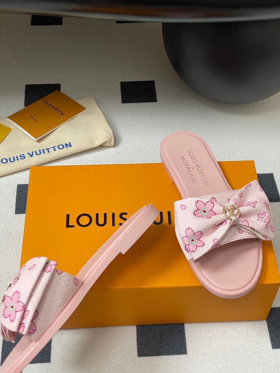 Louis Vuitton x Takashi Murakami Lily Flat Mule Bow Slide Sandals Pink- White 1AGVYA view 9