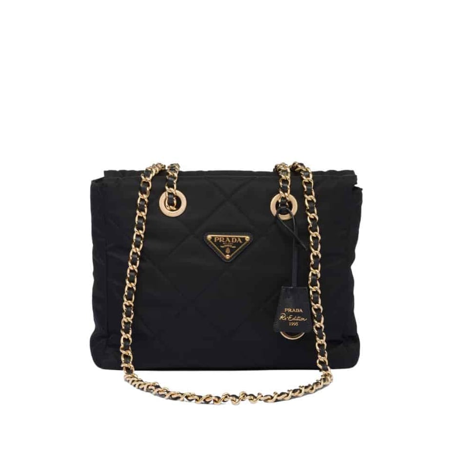 Prada Re Edition 1995 Chaîne Re Nylon Tote Bag Black 26Cm