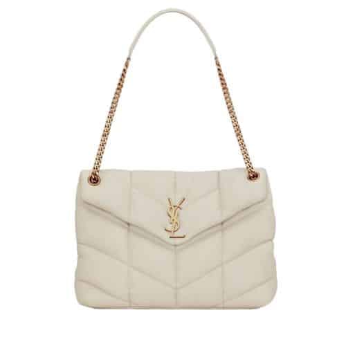 Saint Laurent Puffer Medium Chain Bag In Quilted Blanc Vintage