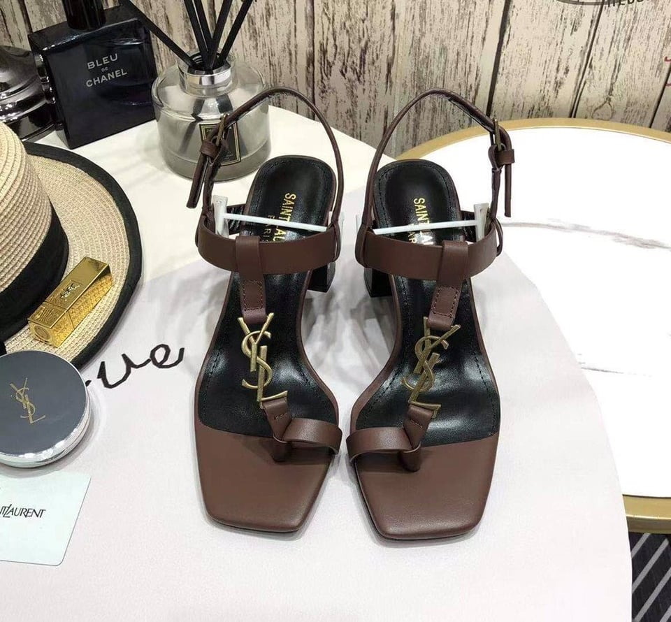 Saint Laurent Cassandra Leather Slingback Sandals Brown view 5