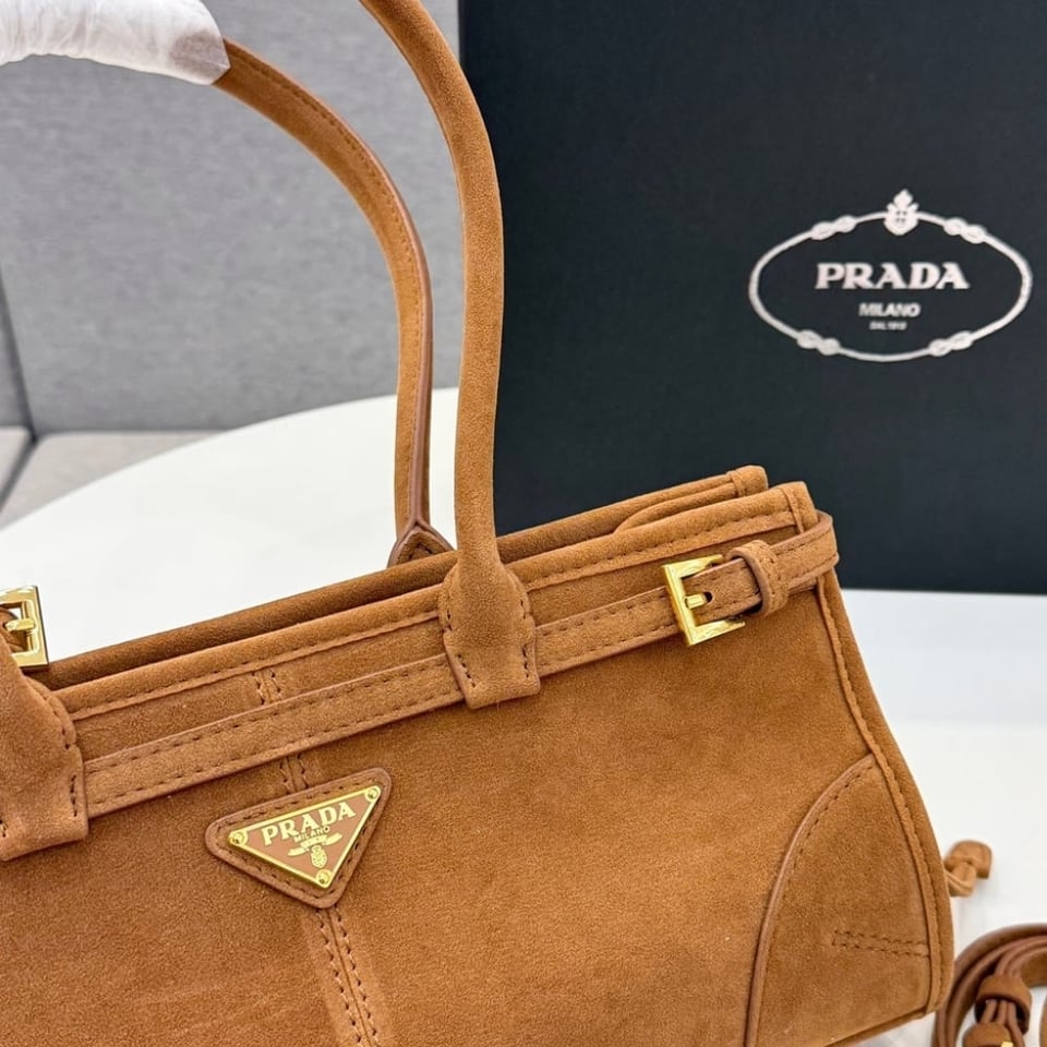 Prada Medium Suede Handbag Cinnamon 32Cm view 4
