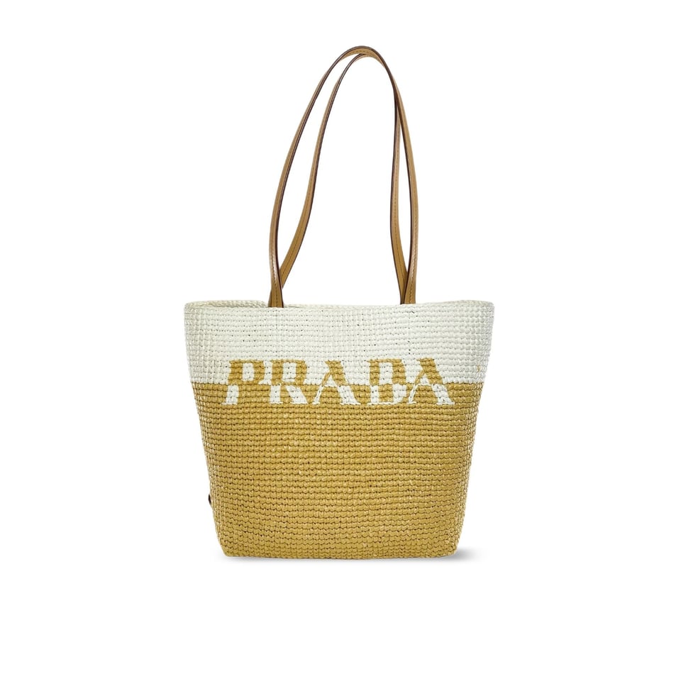 Prada Raffia Tote Bag Beige 23cm view 2