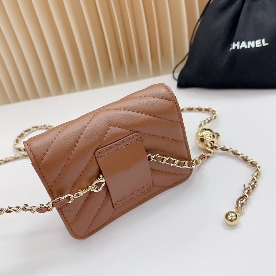 Chanel 2.55 Belt Bown Chevron Lambskin Bag view 3