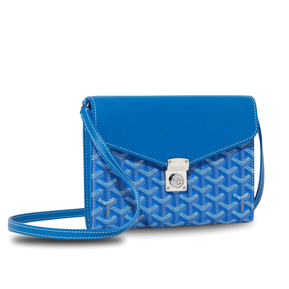 Goyard Chypre Wallet-Pouch 21 Cm Sapphire Blue Goyardine Canvas And Calfskin view 2