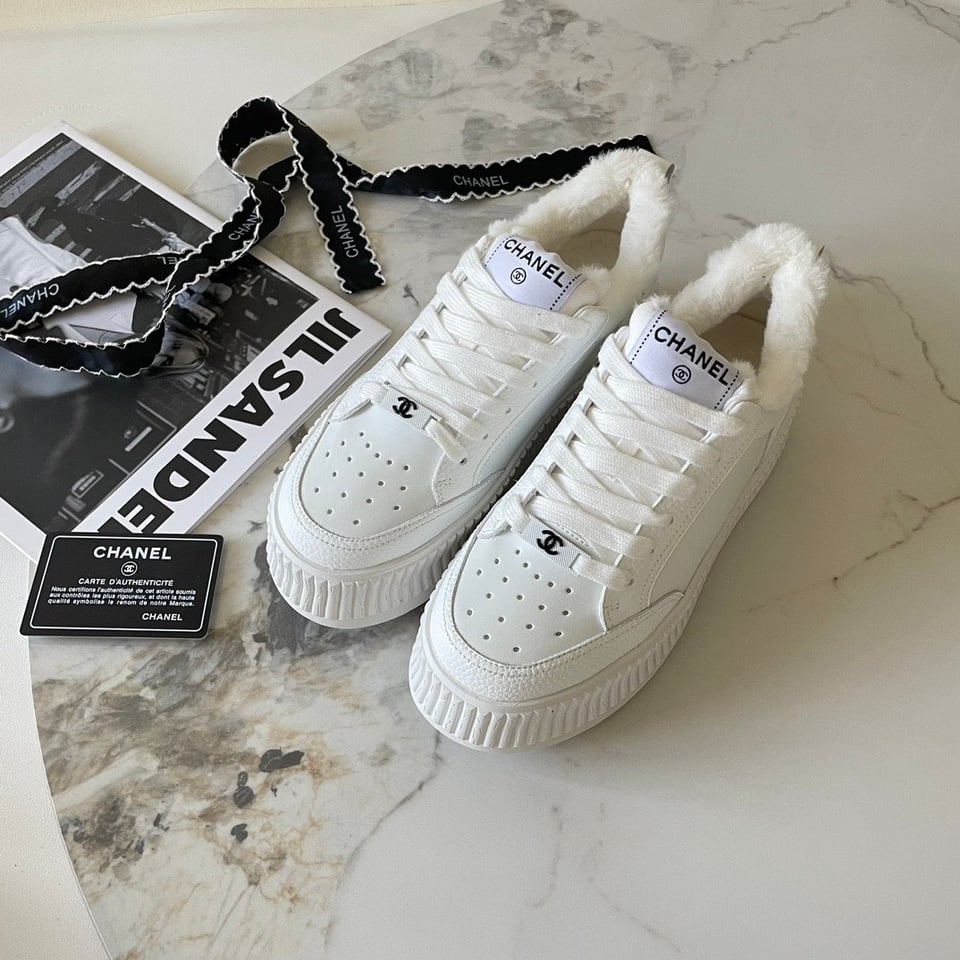 Chanel Winter Fur Sneakers White view 4