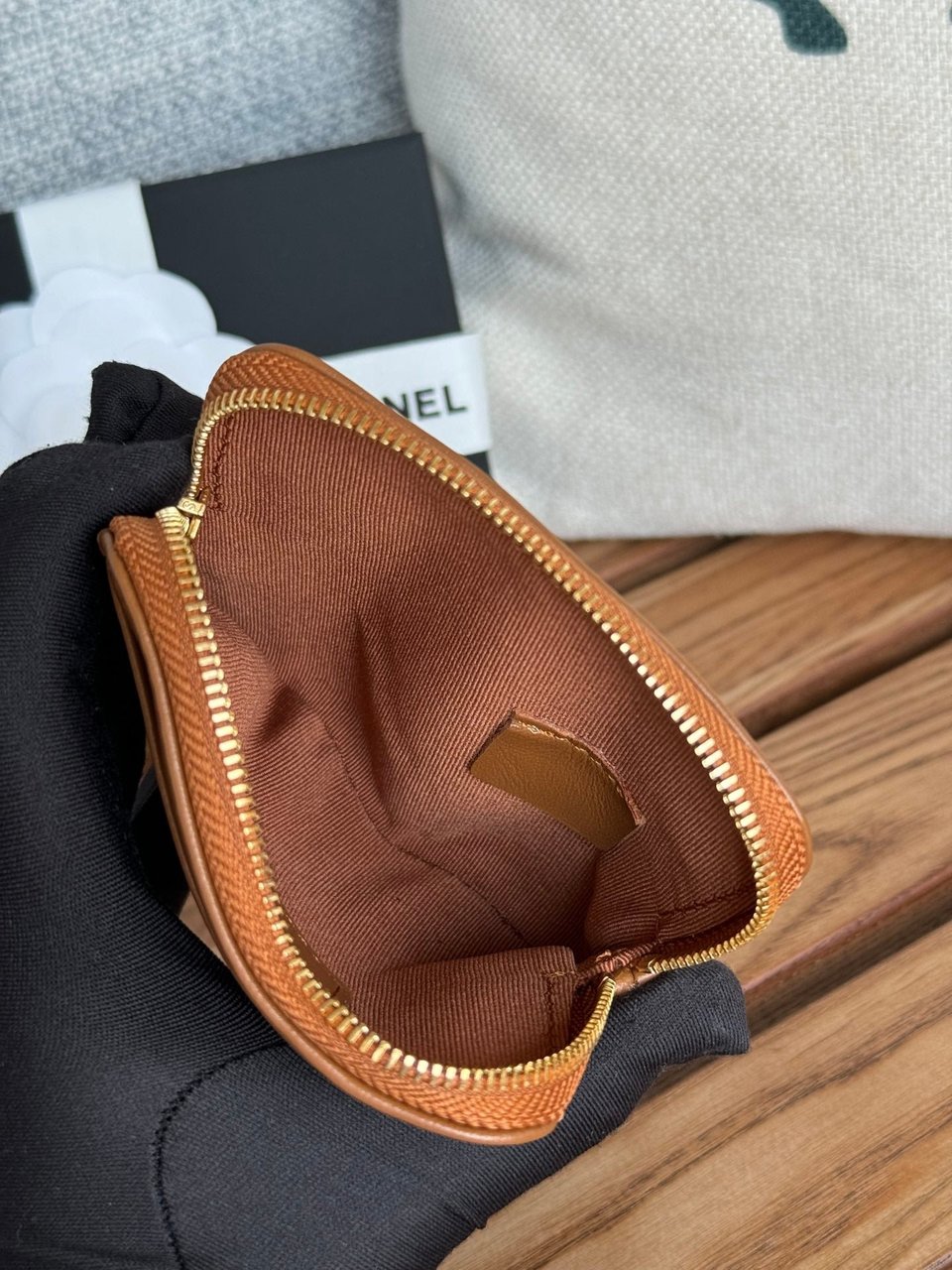 Chanel 19 Zipped Coin Purse 11Cm Brown Lambskin Gold Hardware view 9