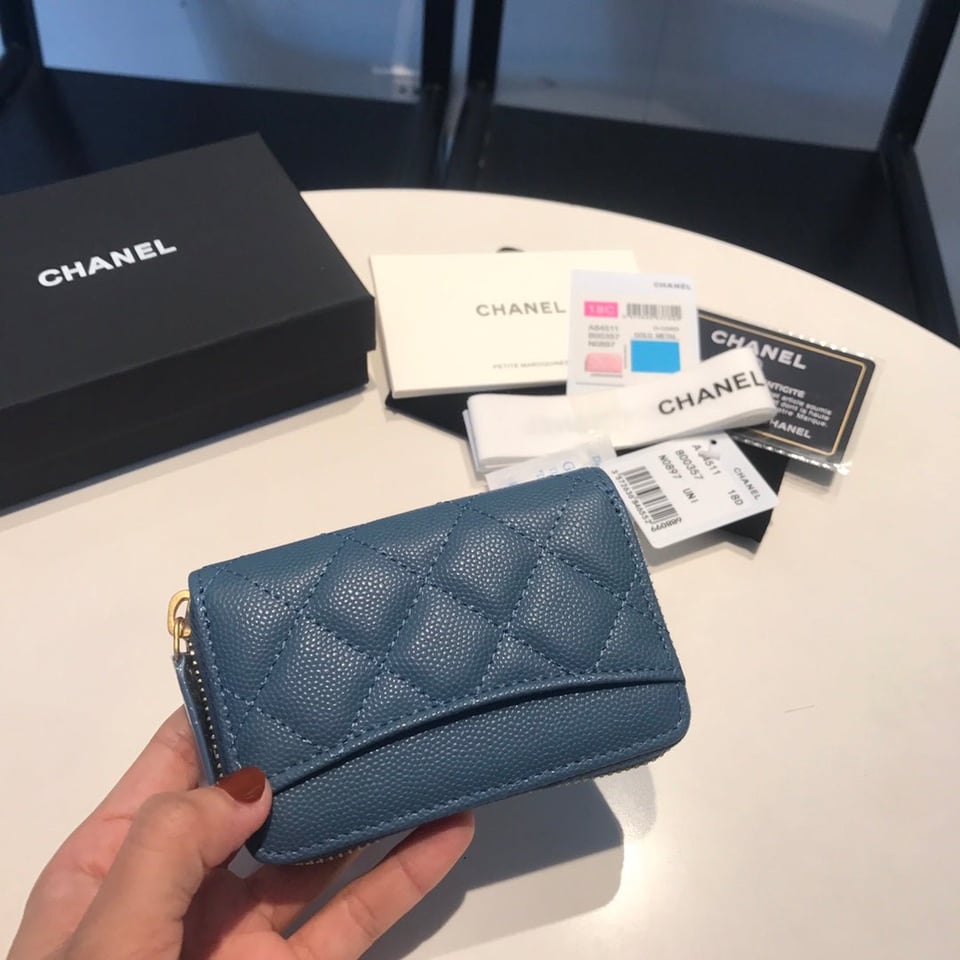 Chanel Zipped Caviar Purse 11 Aegean Calfskin Gold Icon view 5