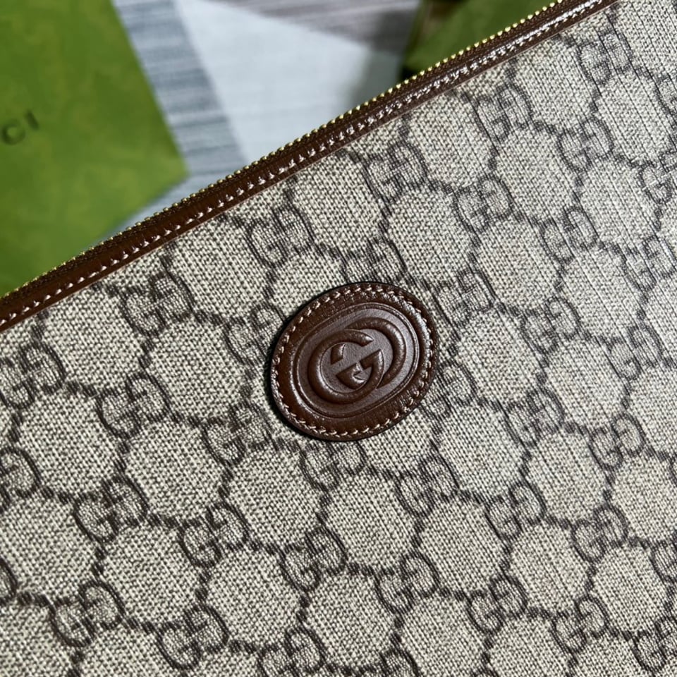 Gucci GG Wool Pouch With Interlocking G Brown 12in/31cm For Men view 5