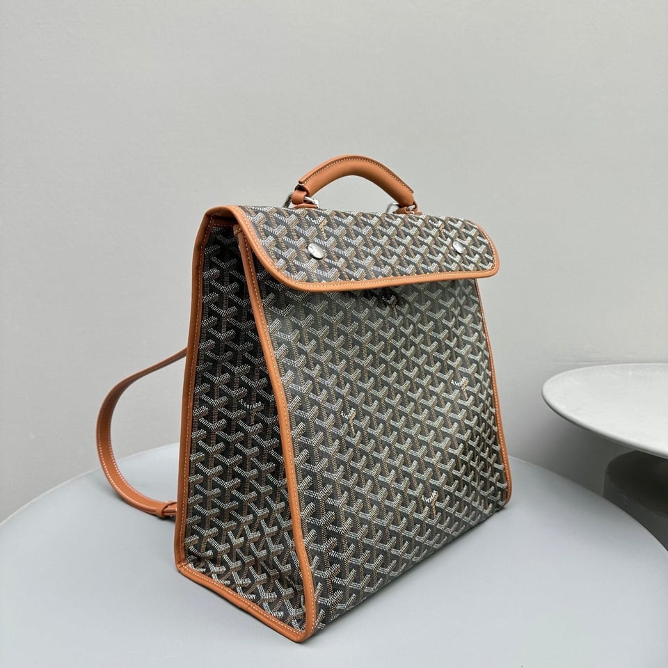 Goyard Leger Backpack 37 Cm Black Goyardine Canvas With Tan Calfskin Trim view 3