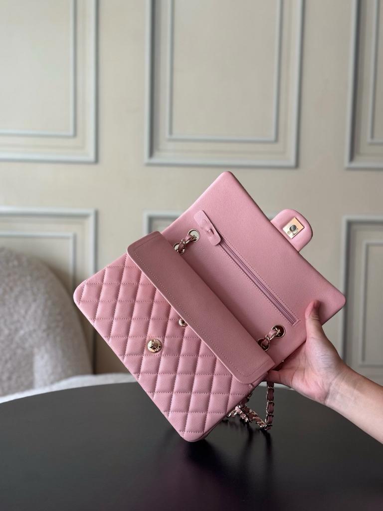 Chanel Classic Medium Double Flap Bag Grained Calfskin Light Pink Gold Hardware 25.5cm/10in view 6