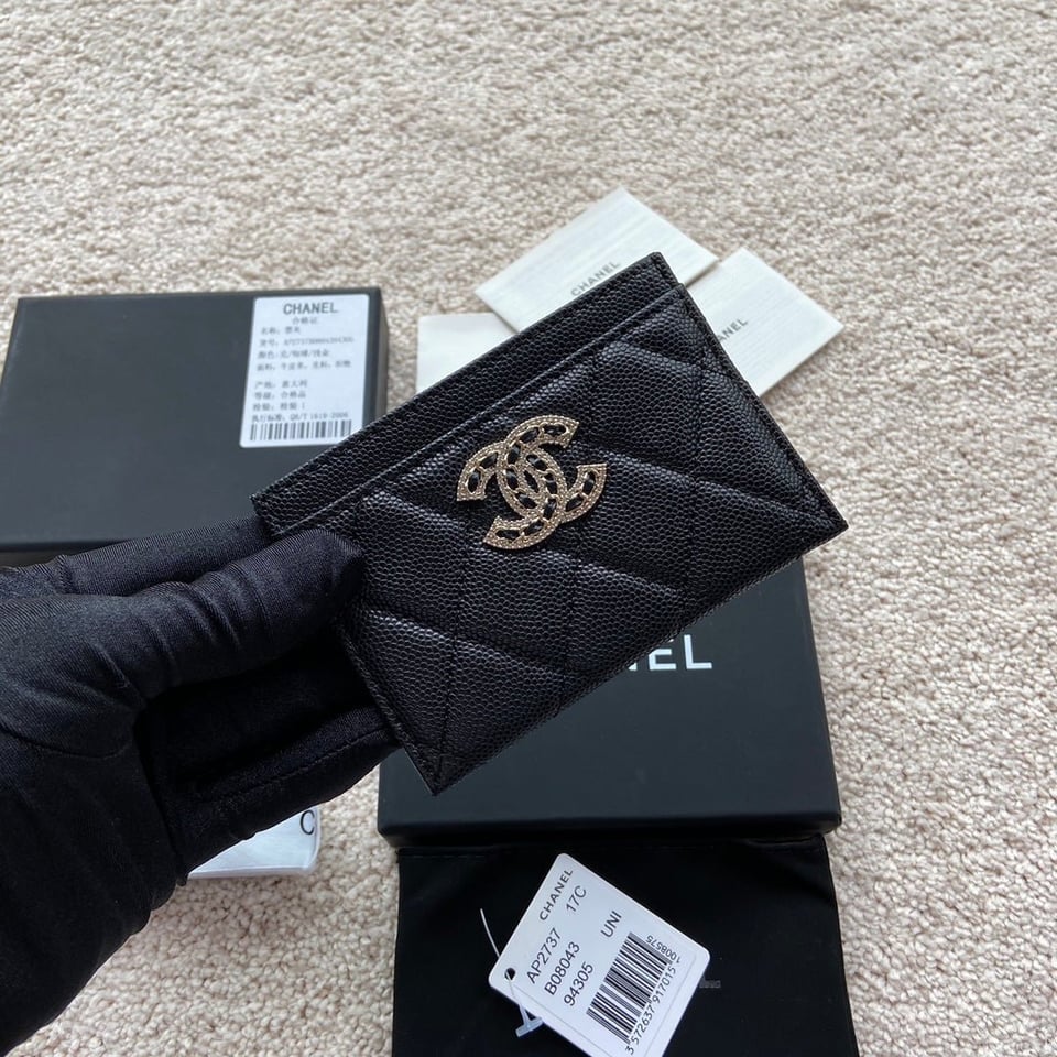 Chanel Card Holder 11Cm Black Caviar Light Gold Hardware view 9