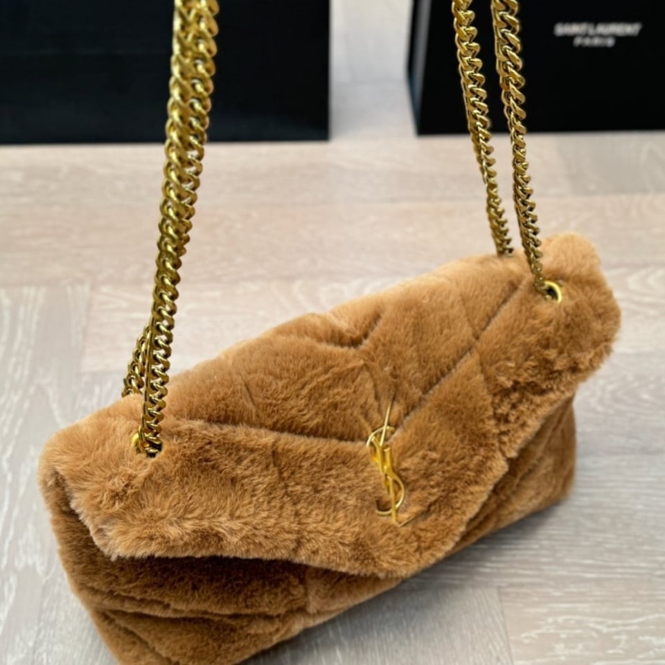 Saint Laurent Puffer Bag In Shearling Brown 28Cm view 4