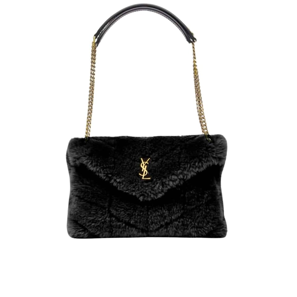 Saint Laurent Puffer Bag In Shearling Black 28Cm view 2