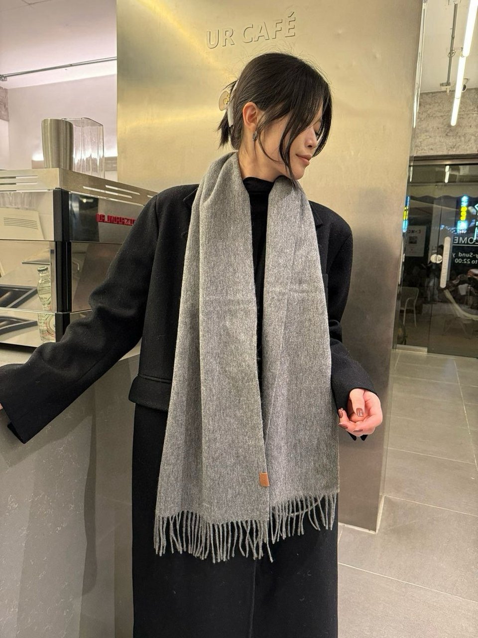 Loewe Mohair Scarf Solid Gray For Women 180cm view 3