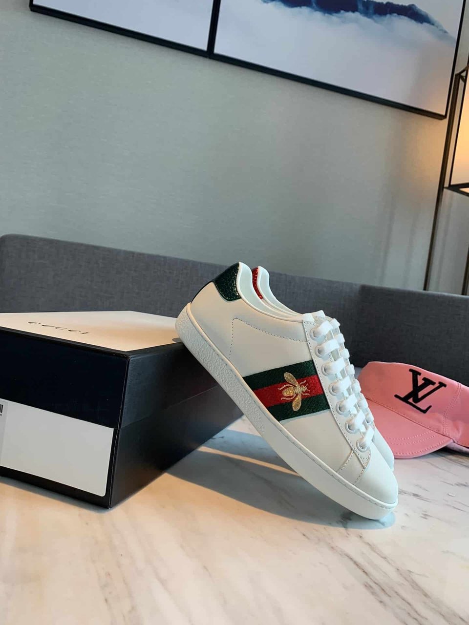 Gucci Ace Embroidered Sneaker Bee White view 6