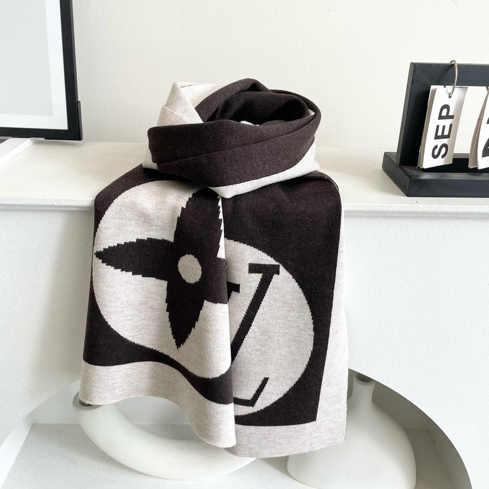 Louis Vuitton Monogram Cashmere Jacquard Scarf White-Brown For Women 180cm view 2