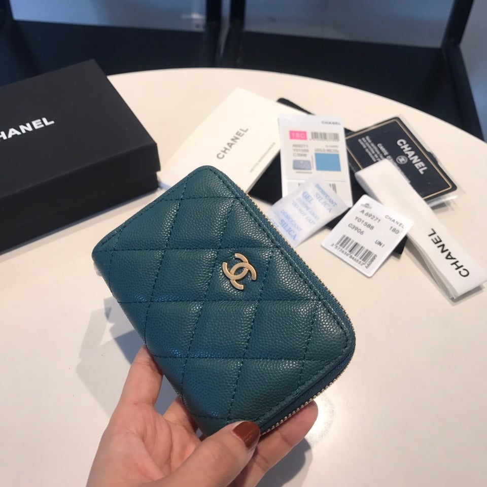 Chanel Zipped Coin Basic Purse 11 Ocean Calfskin Gold Icon view 6