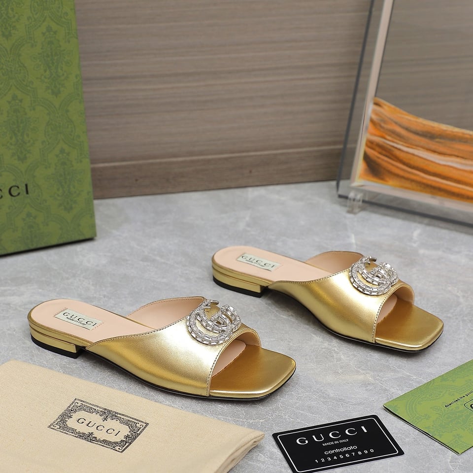 Gucci Gg Crystal Slippers Gold view 7