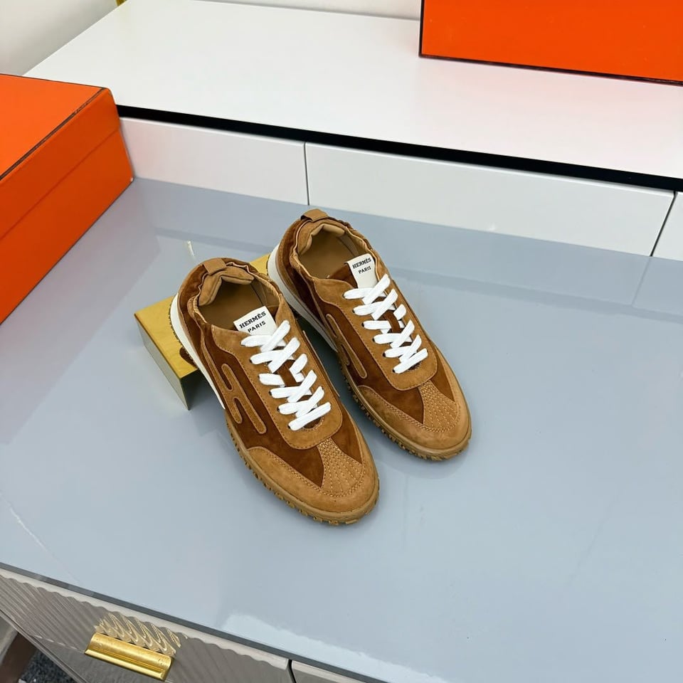 Hermes Jet Sneakers Brun Amourette / Miel Color Goatskin H242925ZHWT410 view 3