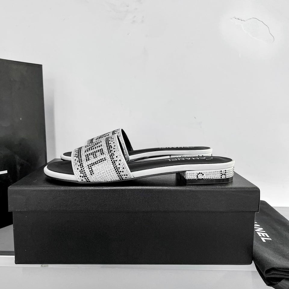 Chanel 24P Beaded Diamond Slippers Silver view 10