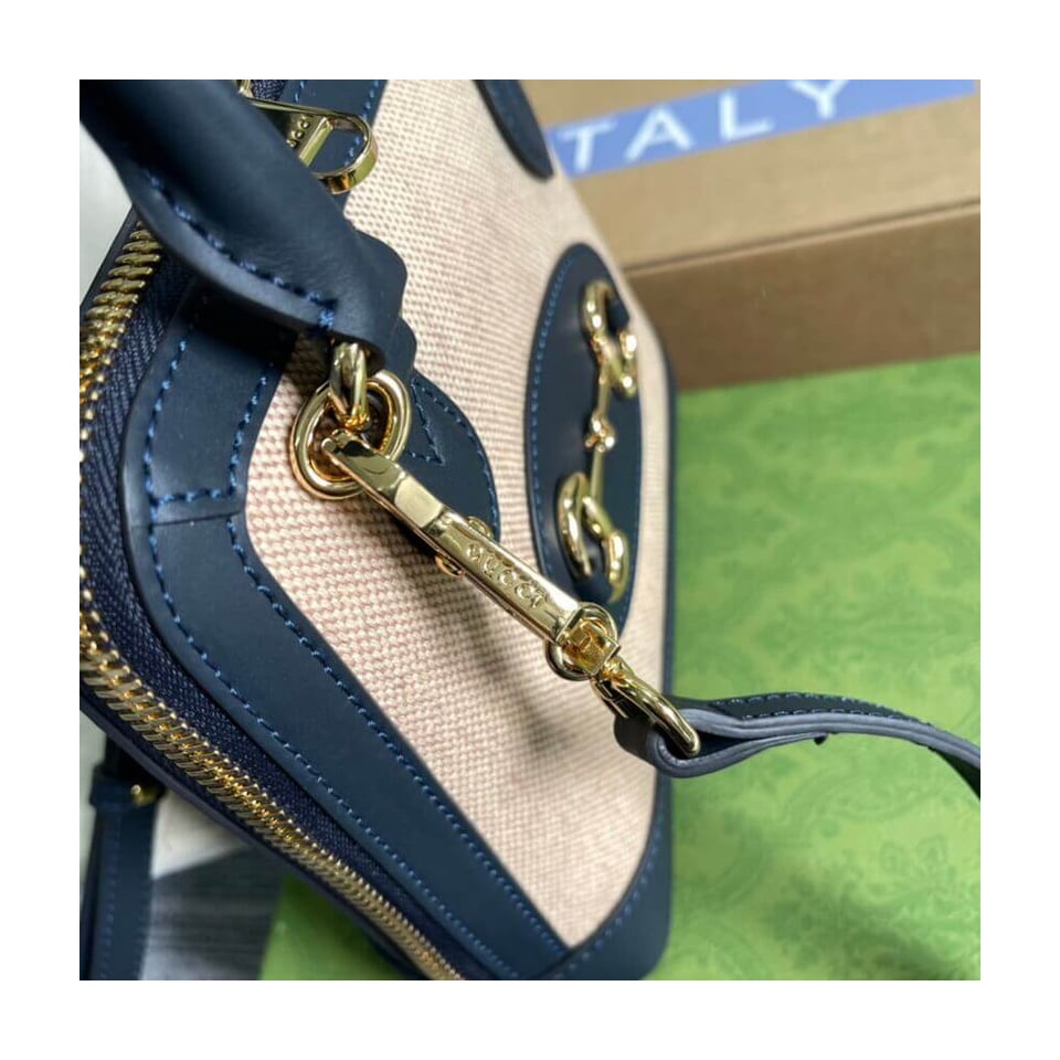 Gucci Horsebit 1955 Mini Top Handle Bag in Beige Canvas view 7