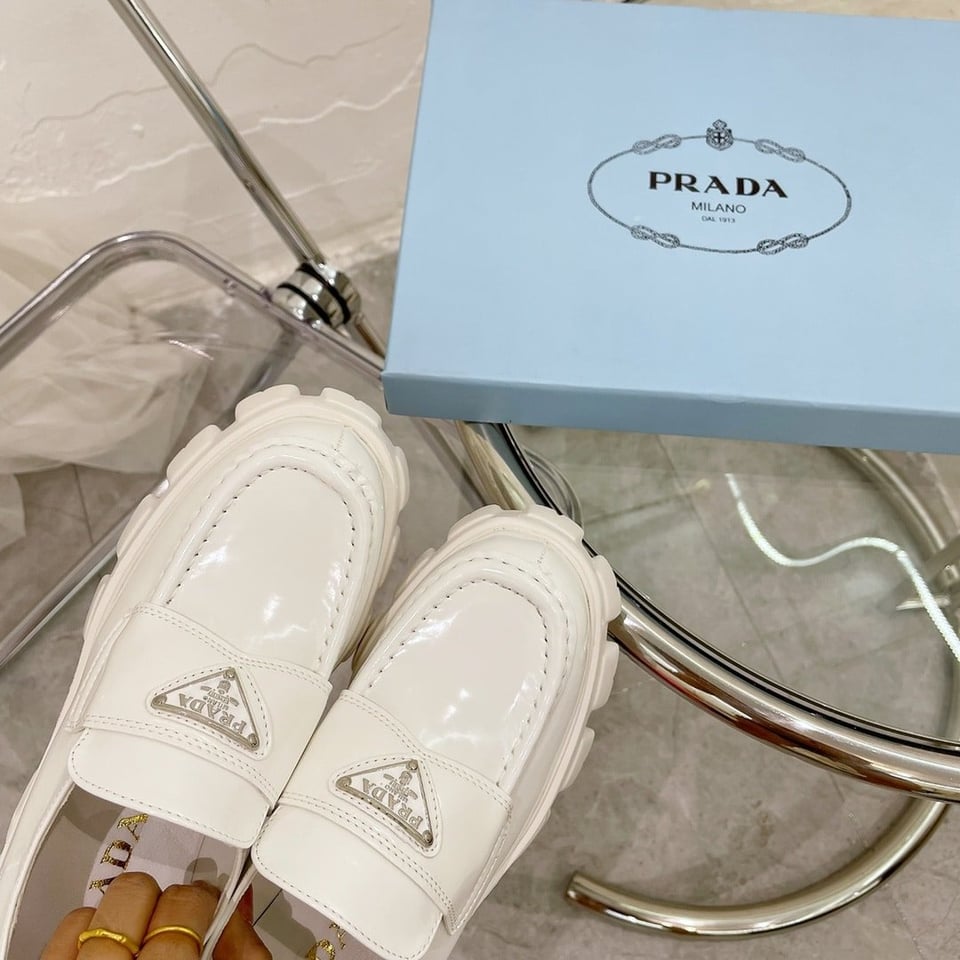 Prada Monolith Brushed White Leather Loafers 2De129B4Lf0009 view 5